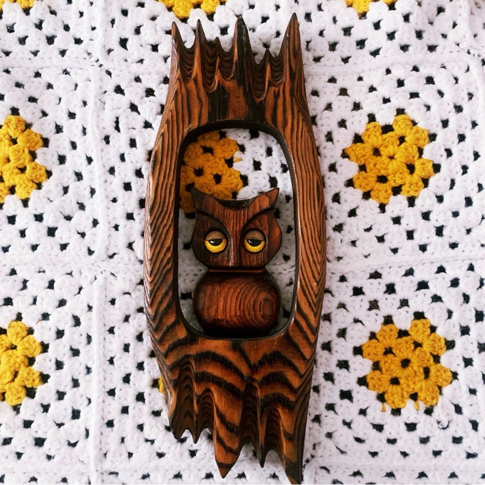 Vintage burnt wood owl hanging